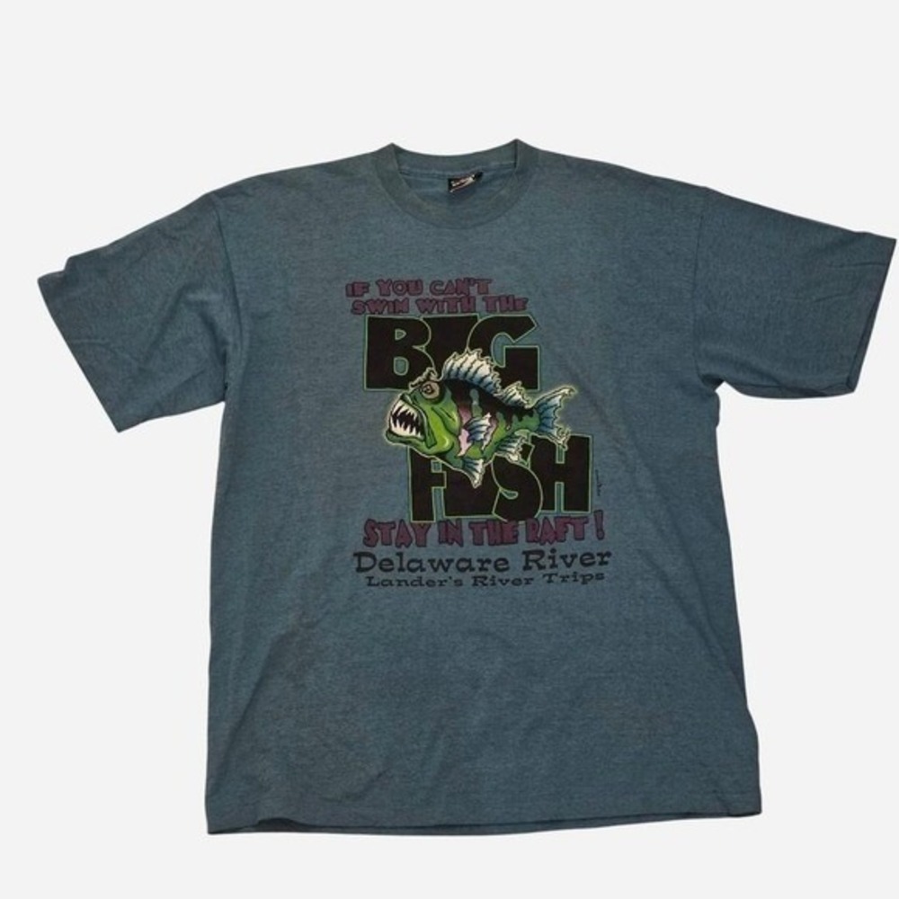 Vintage 80s 90s Big Fish Delaware River Rafting grey T-Shirt Size XL